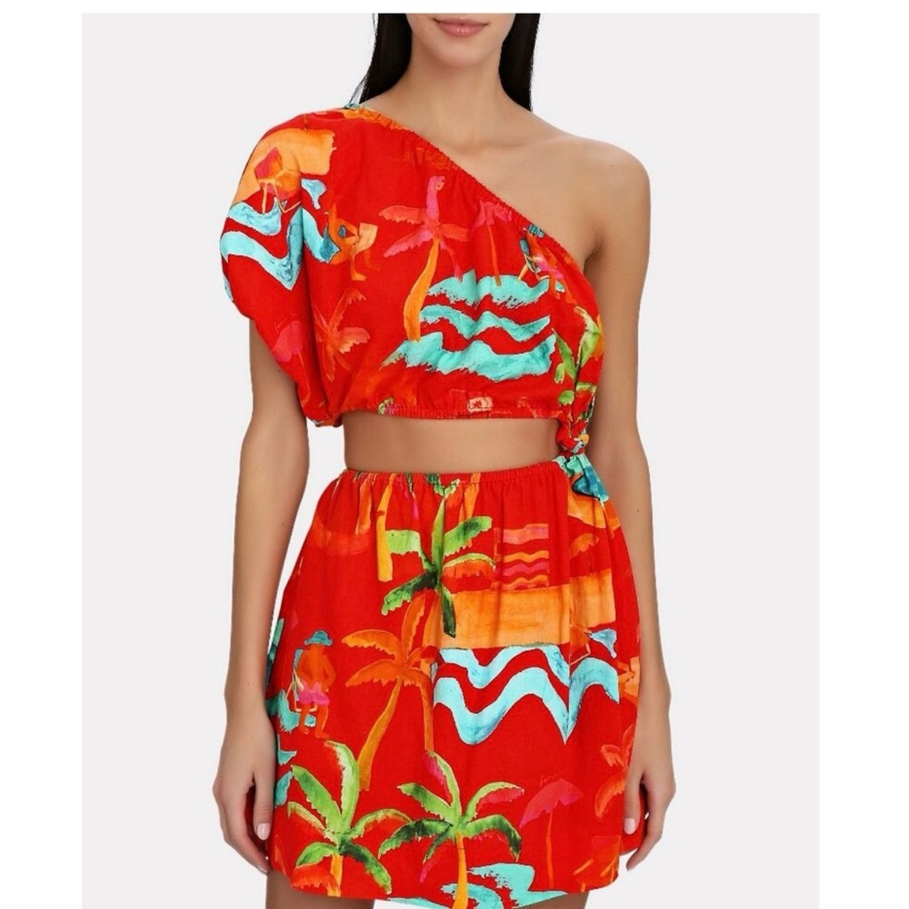FARM Rio Red Tropical Print One-Shoulder Crop Top & Skirt Set - Picture 4 of 8
